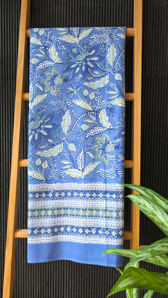 Blue Floral Block Printed Table Cloth