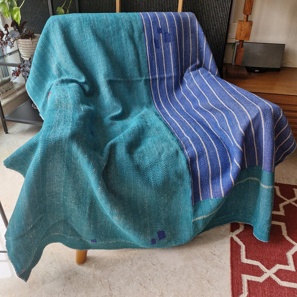 Vintage Kantha Throw Blue Green
