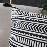Black Geometric Embroidery on Natural Cotton Linen Pillow Cover