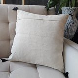 Black Geometric Embroidery on Natural Cotton Linen Pillow Cover