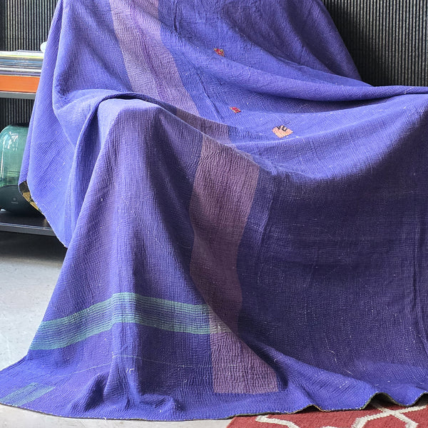 Vintage Kantha Throw Blue