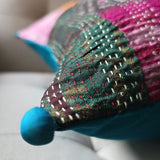 Bright Vintage Sari Kantha Patchwork Cushion Cover, 45 x 45 cm