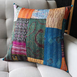 Bright Vintage Sari Kantha Patchwork Cushion Cover, 45 x 45 cm