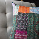 Bright Vintage Sari Kantha Patchwork Cushion Cover, 45 x 45 cm