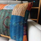 Bright Vintage Sari Kantha Patchwork Cushion Cover, 45 x 45 cm