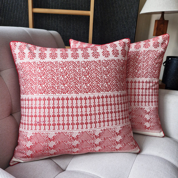 Red & White Ahimsa, Peace Silk Pillow Cover