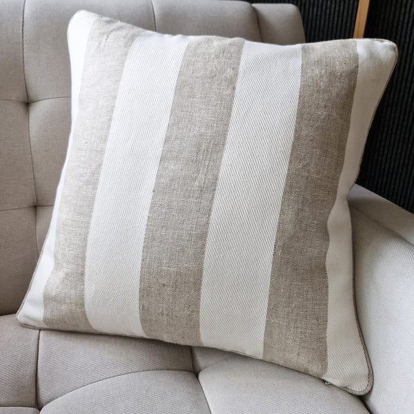Natural Striped Cotton-Linen Cushion Cover