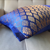 Patchwork Royal Blue Brocade Lumbar Pillow Cover