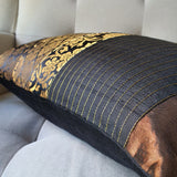 Black and Gold Silk  Brocade Lumbar Pillow Cover