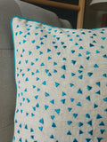 So Fun! Blue Triangle Confetti Embroidery on Linen Pillow Cover