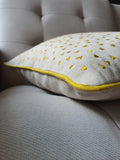 So Fun! Acid Yellow Triangle Confetti Embroidery on Linen Pillow Cover