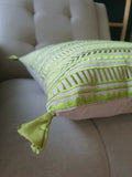 Beautiful Green Embroidery on Natural Cotton Linen Pillow Cover