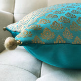 Beautiful Teal Brocade Silk Cushion Cover, 40 x 40cm