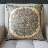 Black and Beige Hand Painted Madhubani Cushion Cover