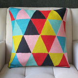 Triangles Multi Colour Embroidered Wool Cushion Cover