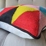 Triangles Multi Colour Embroidered Wool Cushion Cover