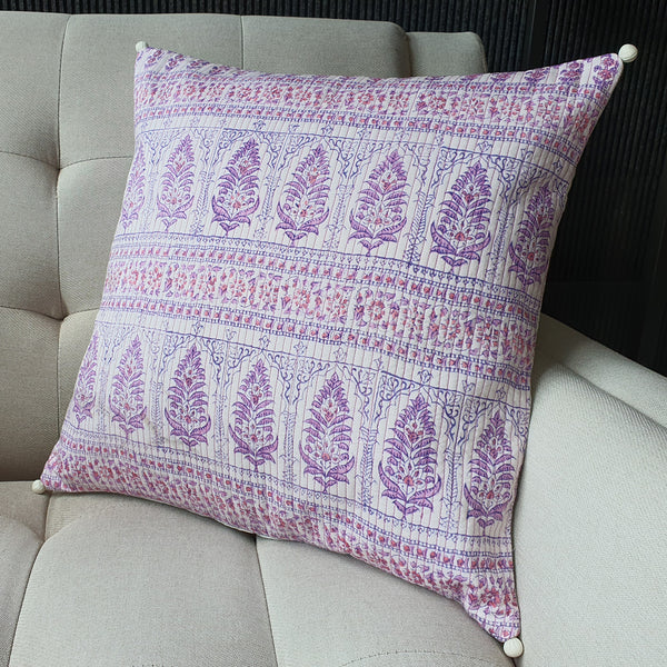 Mauve Block Printed Cushion Cover