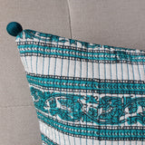 Teal Block Printed Cushion Cover