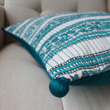 Teal Block Printed Cushion Cover