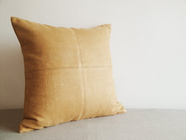 Camel Color Faux Suede Pillow Cover With Stitch Detail 