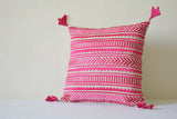 Beautiful Pink Embroidery on Natural Cotton Linen Pillow Cover