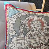 Hand Painted Kalamkari Cushion Cover - Goddess Saraswati