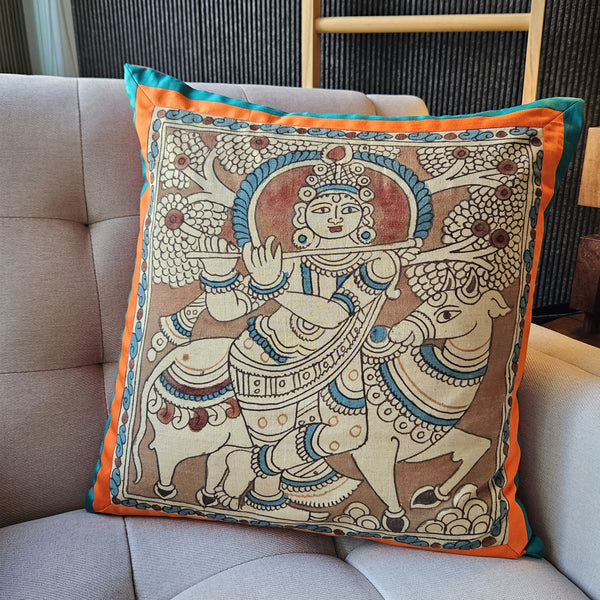 Hand Painted Kalamkari Cushion Cover - Lord Krishna