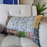 Bright Vintage Sari Kantha Patchwork Cushion Cover, 30 x 50 cm