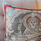 Hand Painted Kalamkari Cushion Cover - Goddess Saraswati