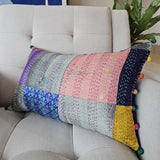 Bright Vintage Sari Kantha Patchwork Cushion Cover, 30 x 50 cm