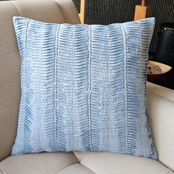 Blue Handloom Cotton Pleated Cushion Cover