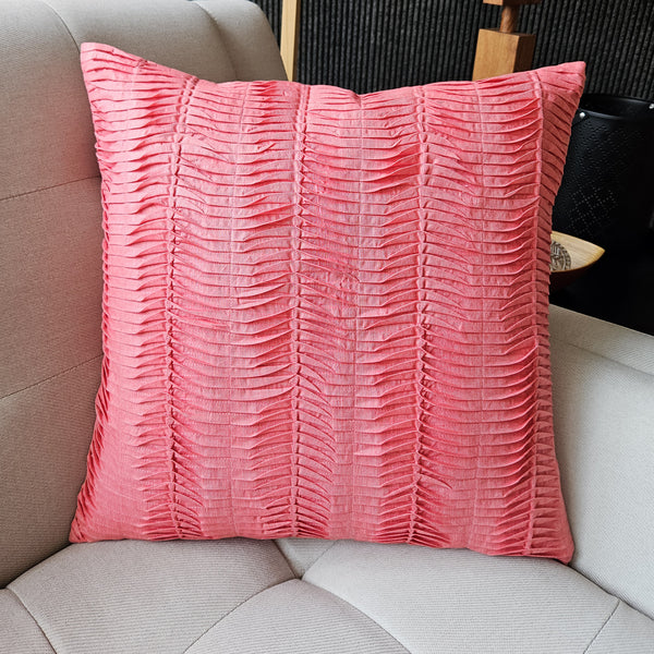 Coral Handloom Cotton Pleated Cushion Cover