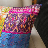 Bright Vintage Sari Kantha Patchwork Cushion Cover, 45 x 45 cm