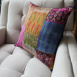 Bright Vintage Sari Kantha Patchwork Cushion Cover, 45 x 45 cm