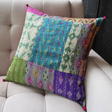 Bright Vintage Sari Kantha Patchwork Cushion Cover, 45 x 45 cm
