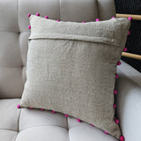 Natural Linen Cushion Cover with Pink Fabric Pom Poms
