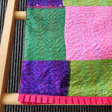 Bright Vintage Sari Kantha Patchwork Table Runner with Frill