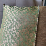 Beautiful Olive Green & Gold Brocade Silk Cushion Cover, 40 x 40cm