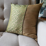 Beautiful Olive Green & Gold Brocade Silk Cushion Cover, 40 x 40cm