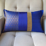 Patchwork Royal Blue Brocade Lumbar Pillow Cover