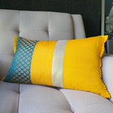 Yellow, Teal and Gold Silk  Brocade Lumbar Pillow Cover