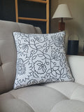 Black Embroidery on 100% Cotton Canvas Pillow Cover , Black Embroidered Cushion Cover , Black Floral Embroidered Cotton Cushion Cover