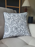 Black Embroidery on 100% Cotton Canvas Pillow Cover , Black Embroidered Cushion Cover , Black Floral Embroidered Cotton Cushion Cover