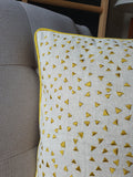 So Fun! Acid Yellow Triangle Confetti Embroidery on Linen Pillow Cover