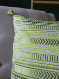 Beautiful Green Embroidery on Natural Cotton Linen Pillow Cover