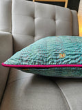 Set of 2, Turquoise Vintage Sari Kantha Patchwork Cushion Cover, 45 x 45 cm