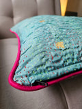 Set of 2, Turquoise Vintage Sari Kantha Patchwork Cushion Cover, 45 x 45 cm