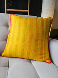 Set of 2, Yellow & Red Vintage Sari Kantha Patchwork Cushion Cover, 45 x 45 cm