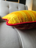 Set of 2, Yellow & Red Vintage Sari Kantha Patchwork Cushion Cover, 45 x 45 cm