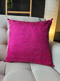 Set of 2, Red & Rani Pink Vintage Sari Kantha Patchwork Cushion Cover, 40 x 40 cm